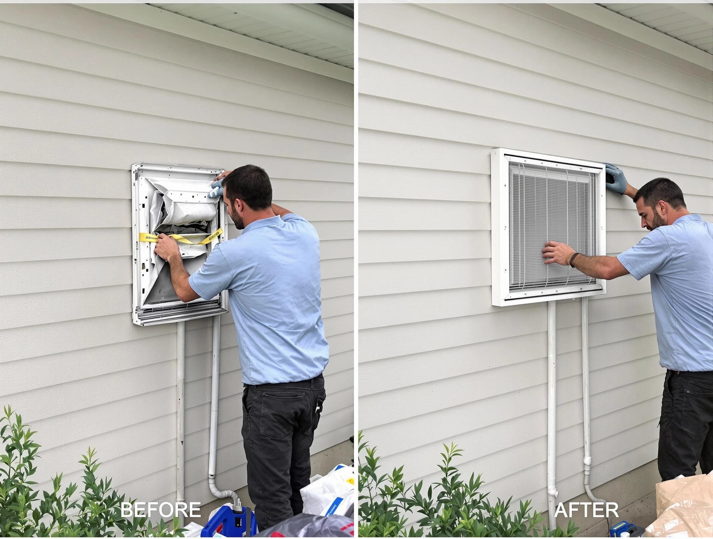 King George Dryer Vent Cleaning technician installing high-quality dryer vent cover at a residential property in King George