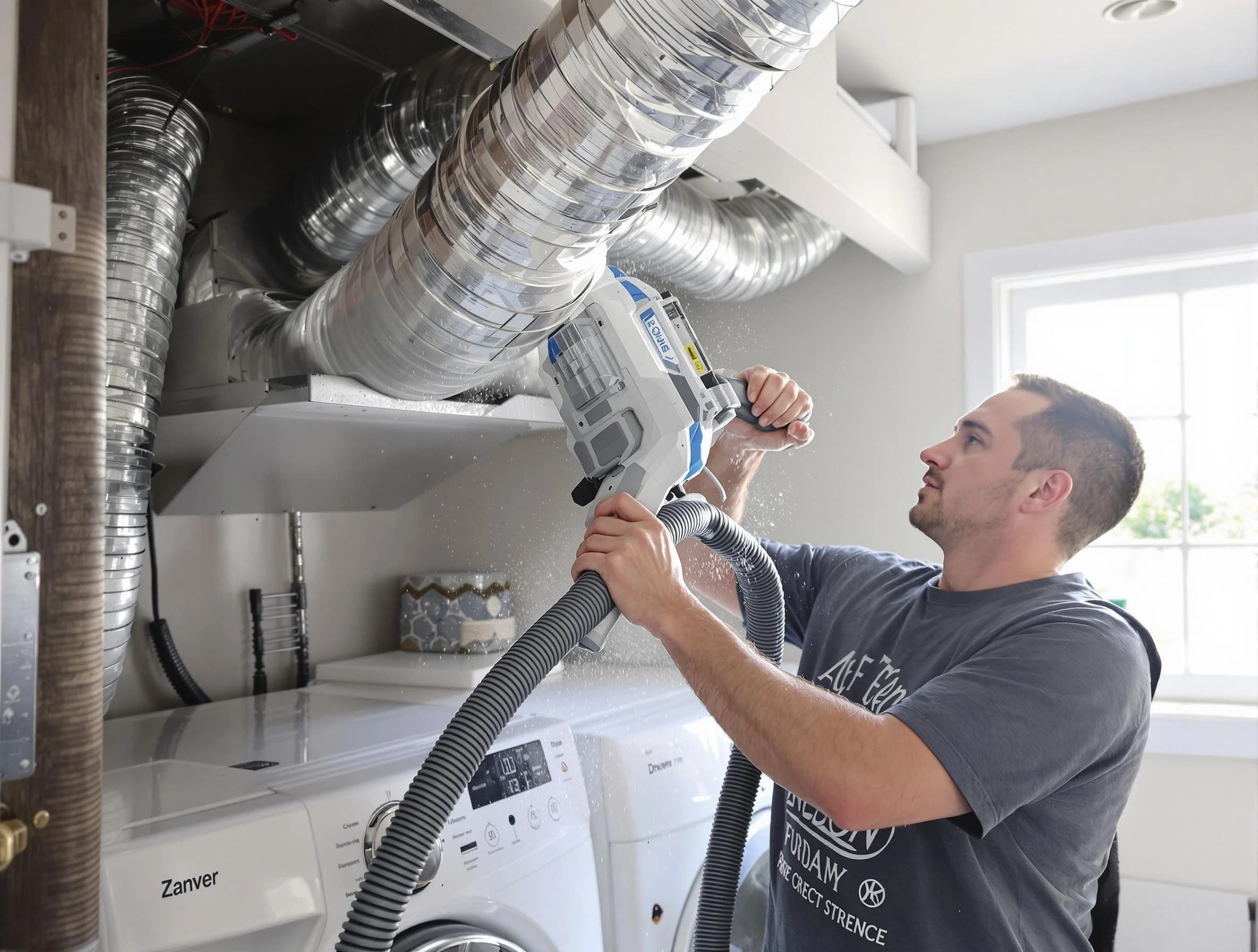 King George Dryer Vent Cleaning specialist cleaning deep within a dryer vent duct system in King George
